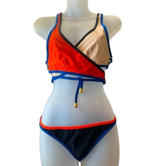 PE Nation Color-block Strappy Sporty Bikini Multi-Color 4th Of July Sz Large New - Picture 2 of 9